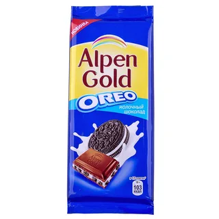 Шоколад ALPEN GOLD OREO молочный с кусочками печенья 90/95г