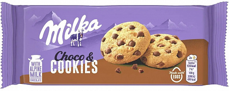 Печенье MILKA Chocolate Cookies с кусочками молочного шоколада из альпийского молока 135г