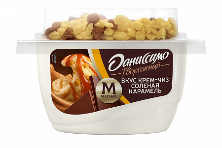 Творожный десерт ДАНИССИМО со вкусом крем-чиз соленая карамель с солоноватым печеньем и молочным шок