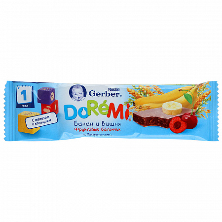 Батончик GERBER Do-Re-Mi банан/вишня 25г