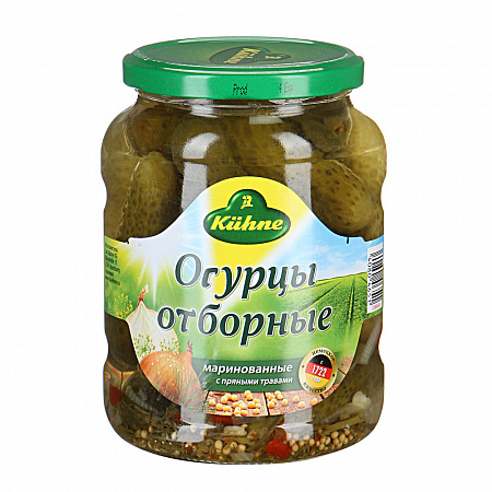 Огурцы KUHNE отборные с пряными травами 670г с/б