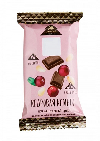 Конфеты Кедровая комета с клюквой без сахара батончик 40г