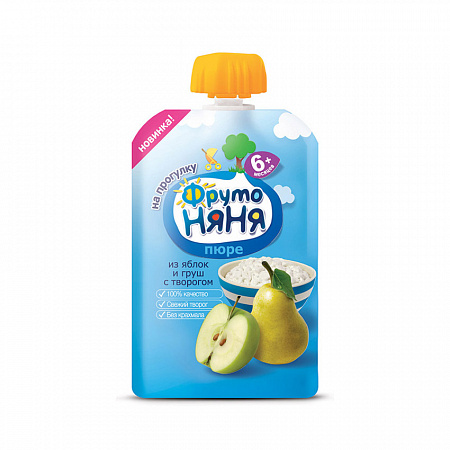 Пюре ФРУТОНЯНЯ из яблок и груш с творогом с 6мес 90г д/п