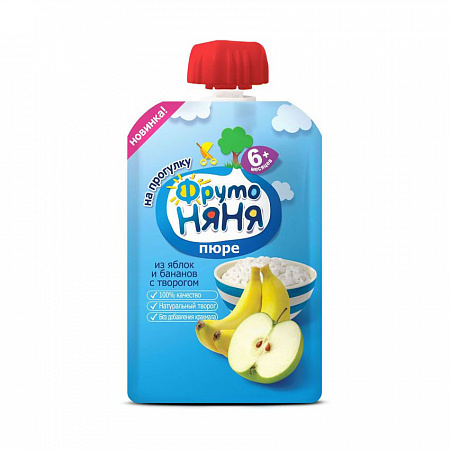 Пюре ФРУТОНЯНЯ из яблок и бананов с творогом с 6мес 90г д/п