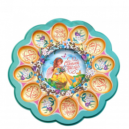 Пасхальная подставка на 12 яиц и кулич Ангел с цыплятами 30*30см 4467972