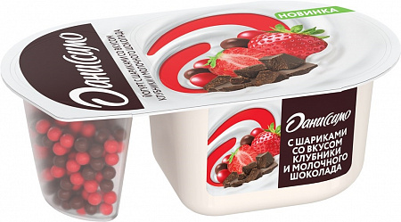 Йогурт  Даниссимо Фантазия Шоколадные шарики/клубника  6.9% 105г Продукт без ЗМЖ