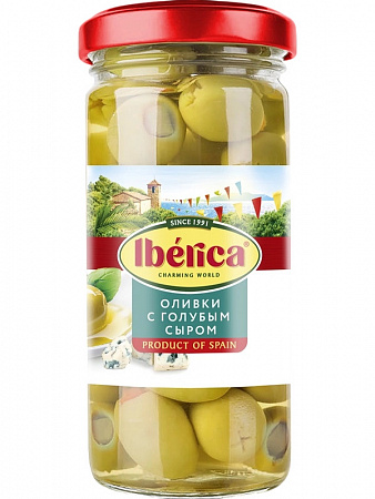 Оливки IBERICA с голубым сыром 235г с/б