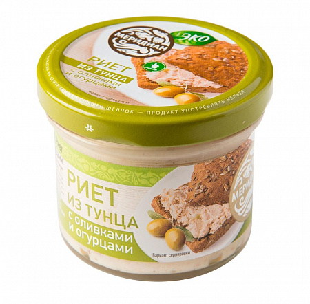 Паштет МЕРИДИАН Риет из тунца с оливками и огурцами 100г с/б