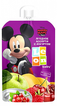 Пюре Leon baby Disney Микки Маус и Друзья Фруктово-Ягодное с йогуртом с 6мес 90г д/п