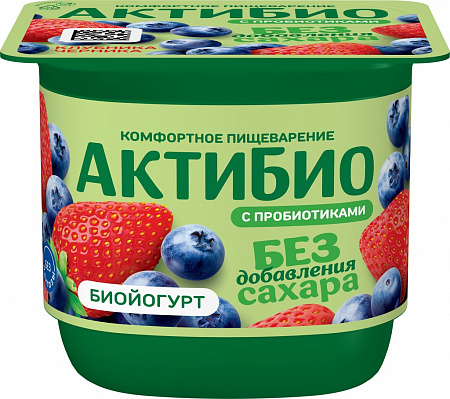 Биойогурт АктиБио Без сахара Клубника-черника 3% 130г без ЗМЖ