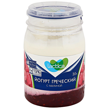 Йогурт греческий LACTICA двухслойный малина 3% 190г без ЗМЖ